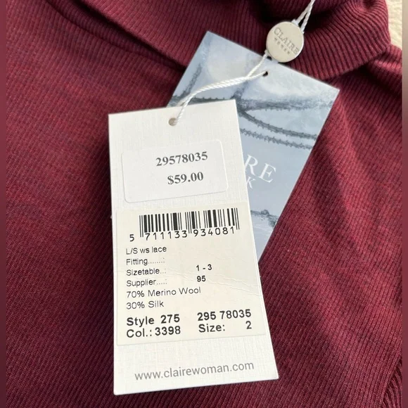 Claire Woman Size 2 Roll Neck Top long sleeve Body Con Blouse merino wool silk - Picture 4 of 7